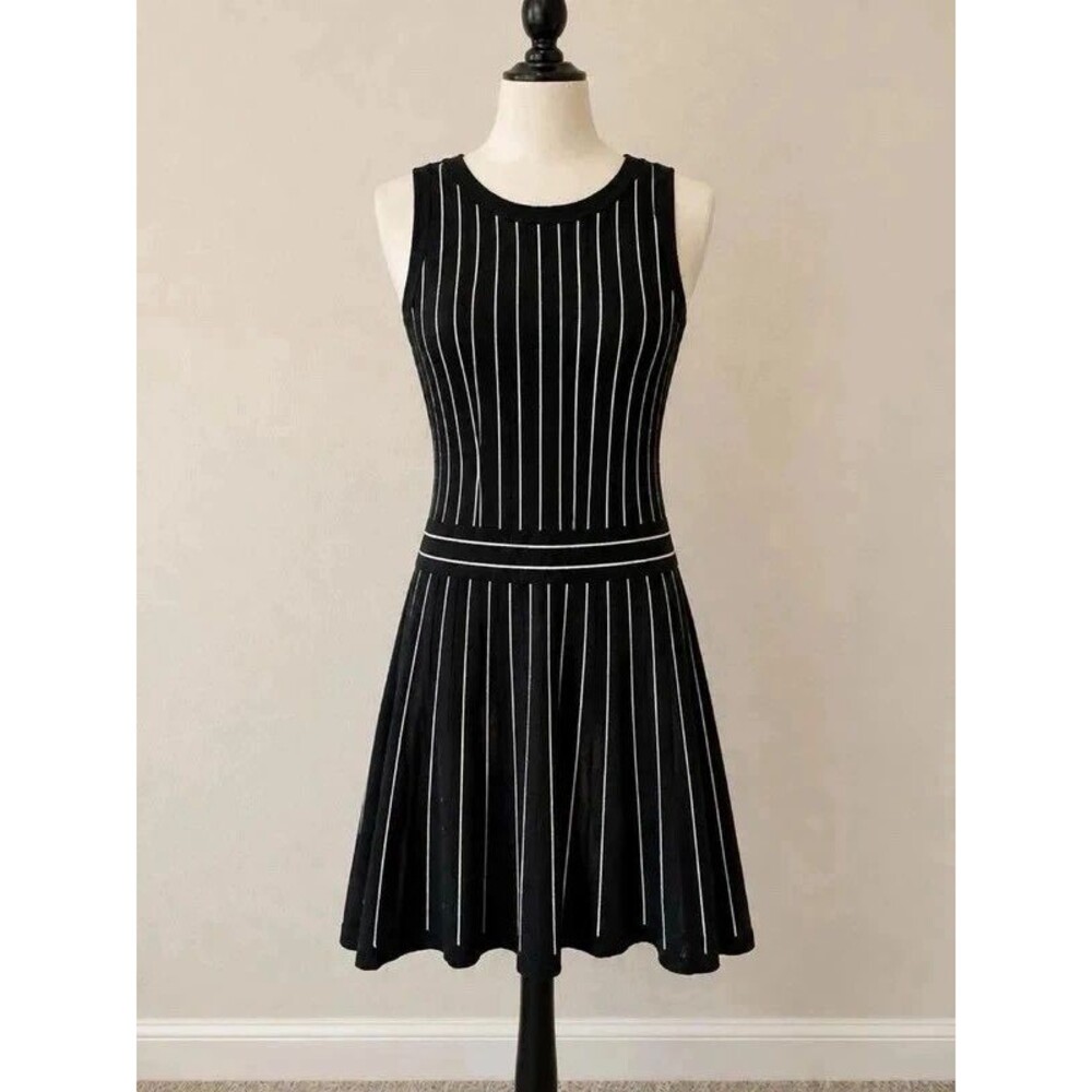 LOFT Sleeveless Striped Fit & Flare Knit Sweater Dress